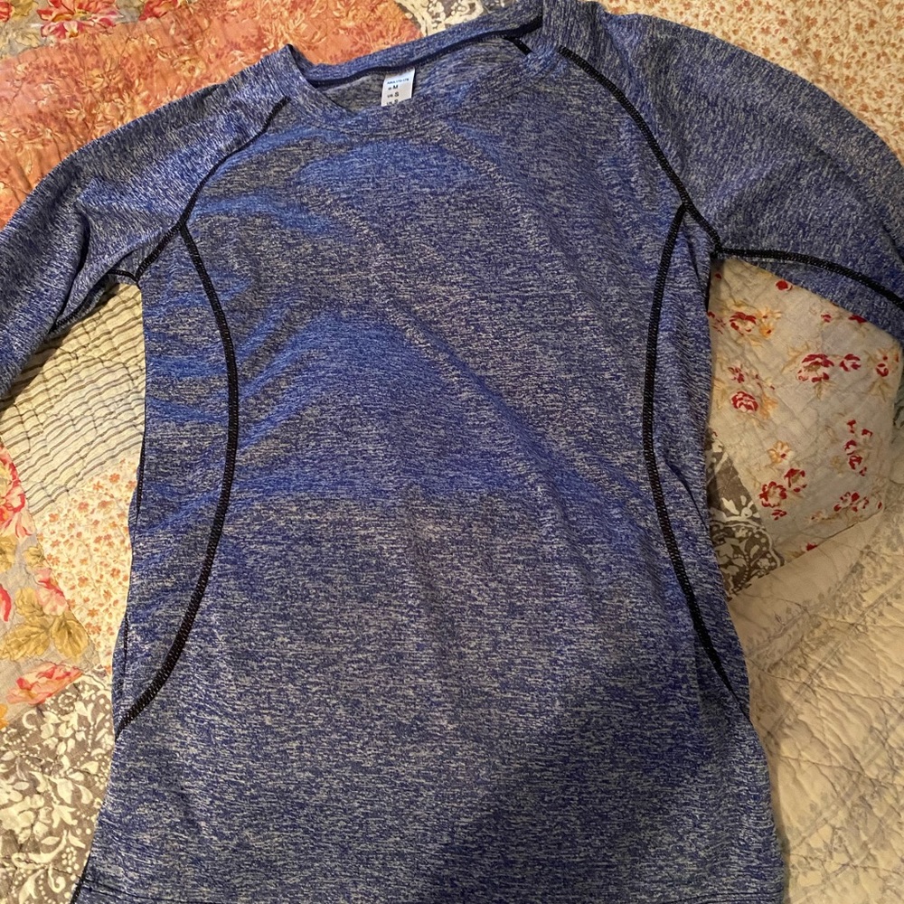 athletic long sleeved blue shirt